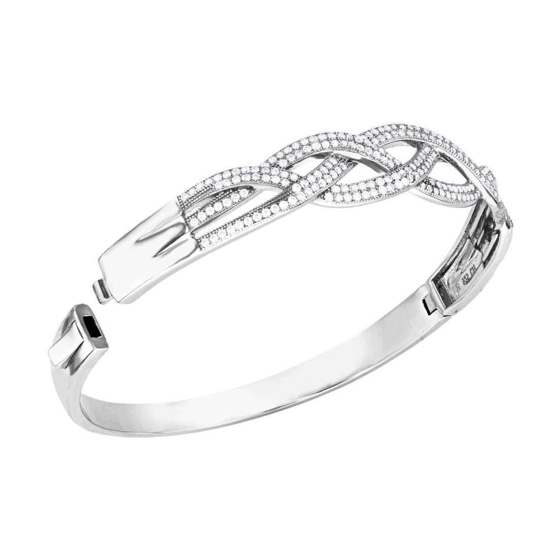 Sterling Silver Braided CZ Bangle Bracelet Image 2