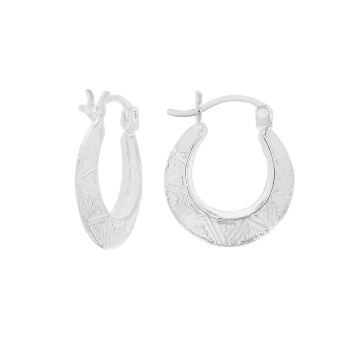 Sterling Silver Classic Hoop Earring with Triangle Pattern Image 2