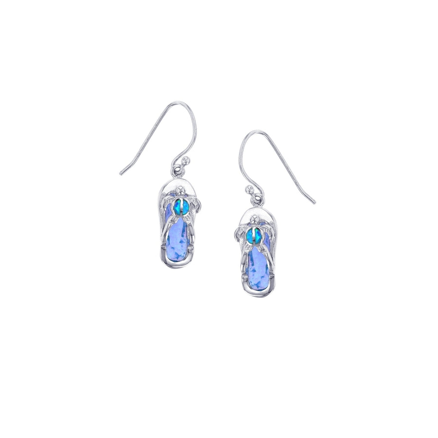 Sterling Silver Created Blue Opal Flip Flop with Turtle Dangle Earrings Image 1