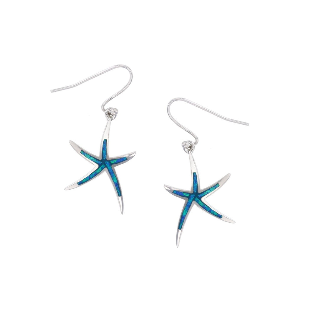 Sterling Silver Created Blue Opal Long Starfish Dangle Earringss Image 1