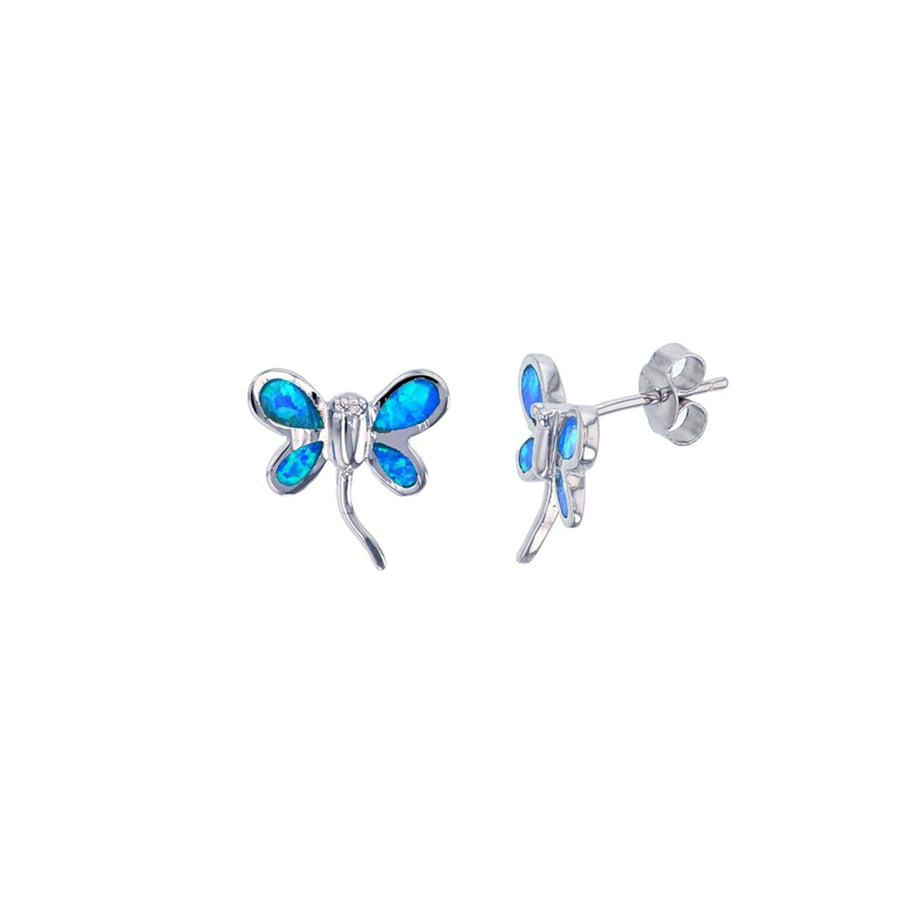 Sterling Silver Created Blue Opal Butterfly Post Earrings Image 1