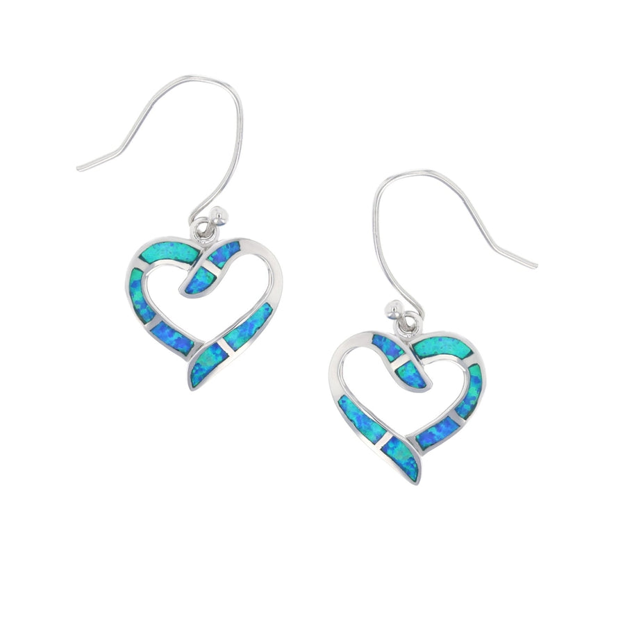 Sterling Silver Created Blue Opal Heart Dangle Earrings Image 1