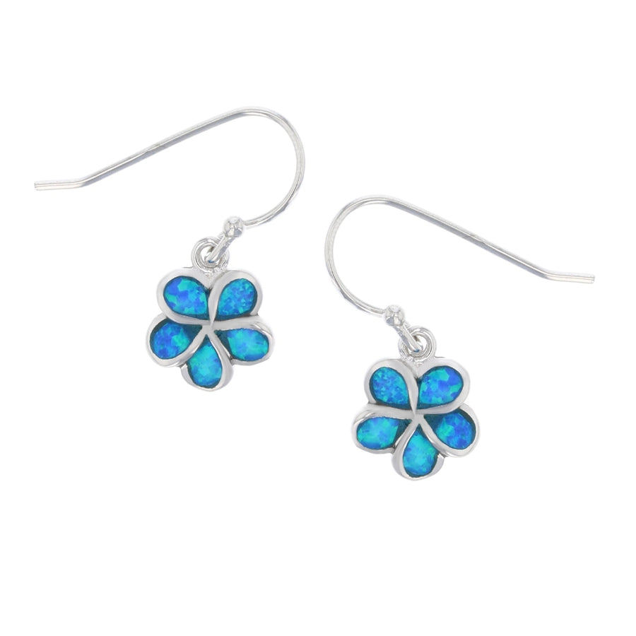 Sterling Silver Created Blue Opal Flower Dangle Earrings Image 1