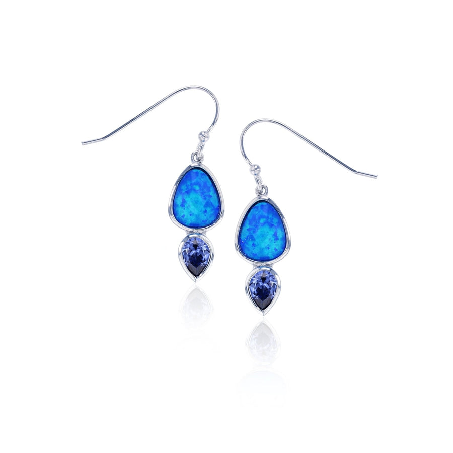 Sterling Silver Created Blue Opal and Tanzanite CZ Post Earrings Image 1