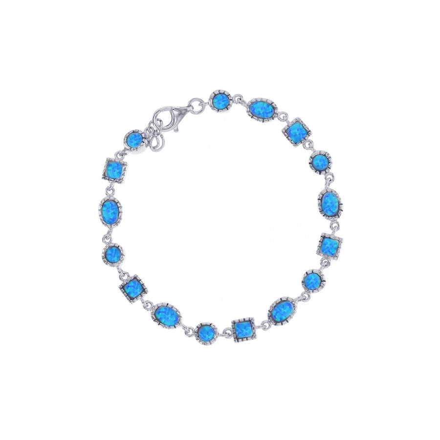 Sterling Silver Created Blue Opal Geometry Shape Link Bracelet Image 1