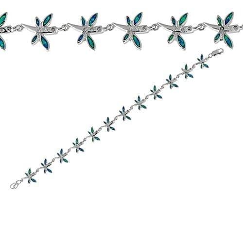 Sterling Silver Created Blue Opal Butterfly Bracelet Image 1