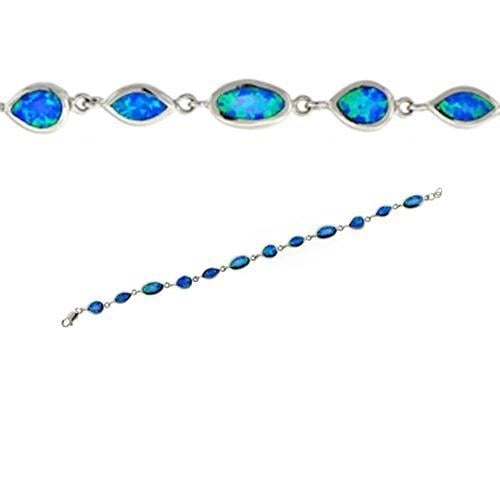 Sterling Silver Created Blue Opal Geometry Link Bracelet Image 1