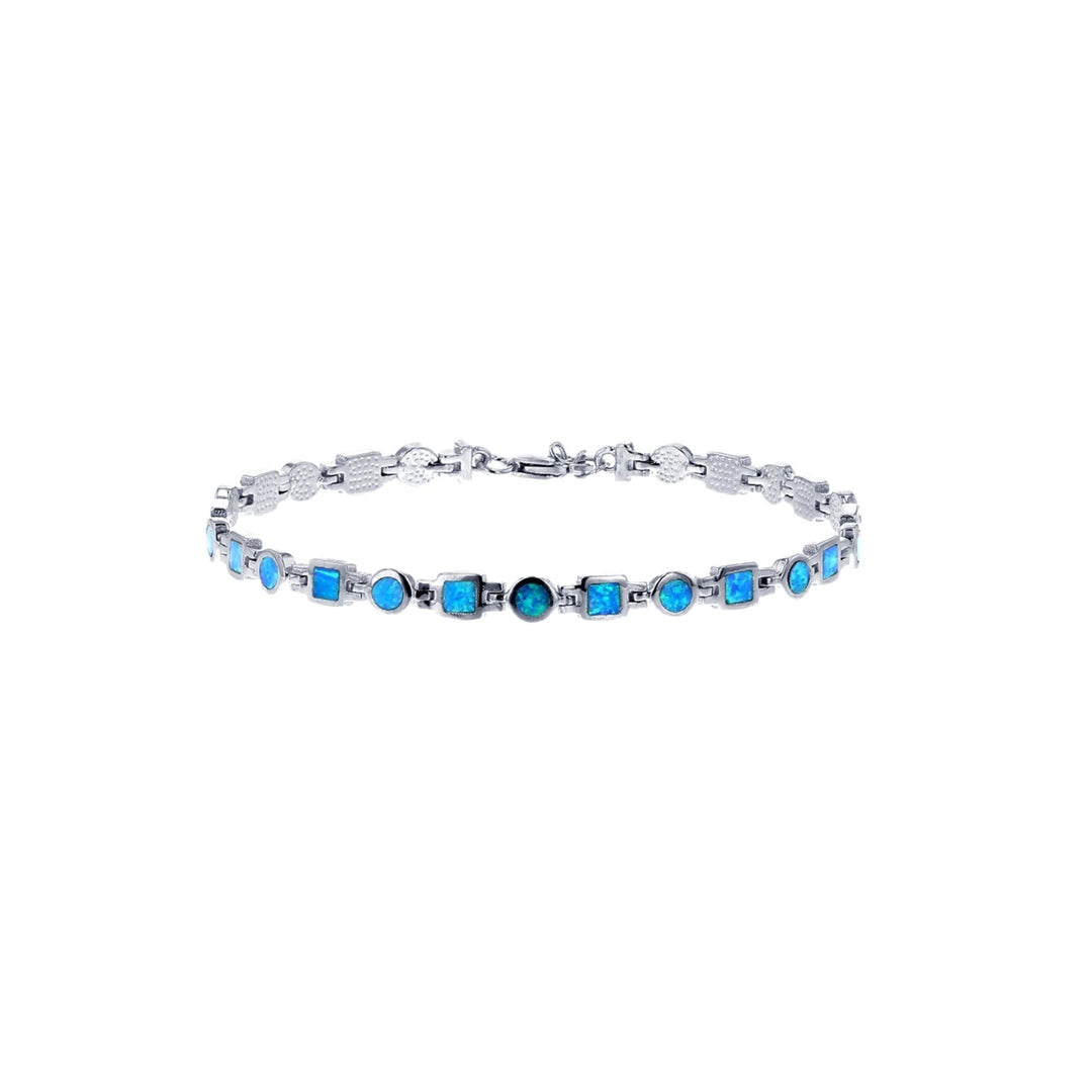 Sterling Silver Created Blue Opal Geomatric Shape Link Bracelet Image 1