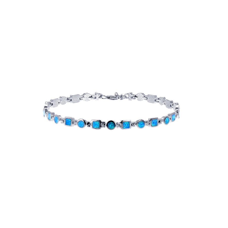 Sterling Silver Created Blue Opal Geomatric Shape Link Bracelet Image 1