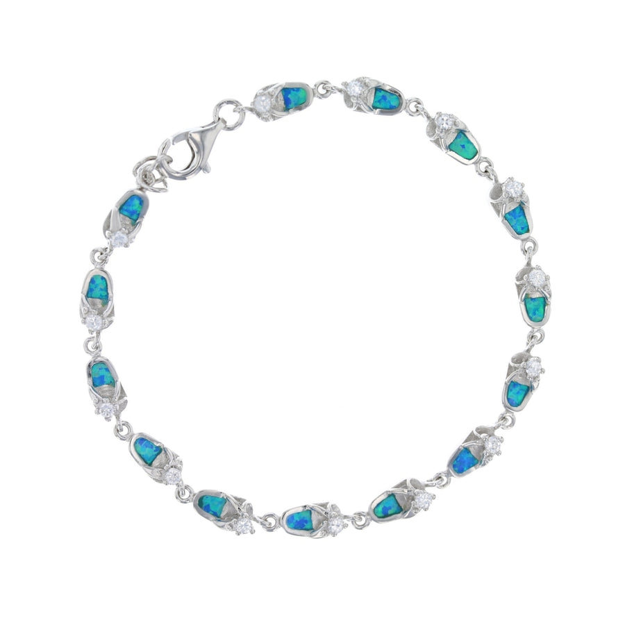 Sterling Silver Created Blue Opal Flip Flop Link Bracelet Image 1