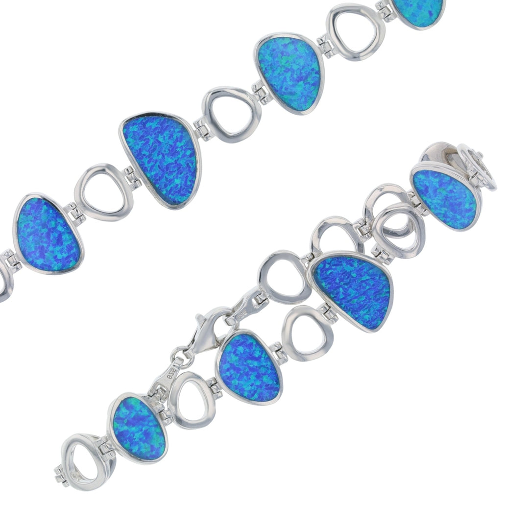 Sterling Silver Created Blue Opal Freeform Link Bracelet Image 1