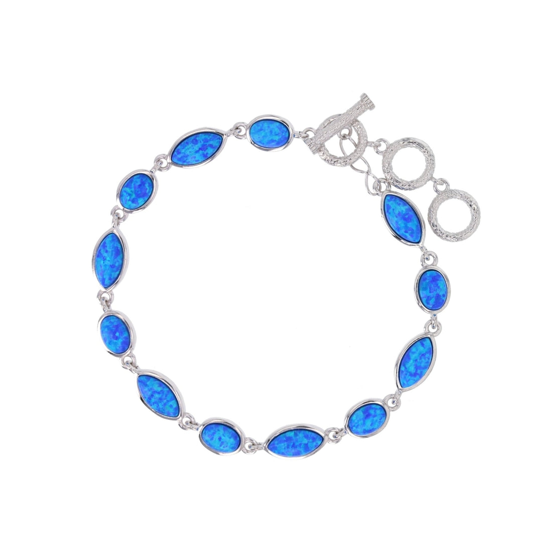 Sterling Silver Created Blue Opal Marquise and Oval Link Bracelet Image 1