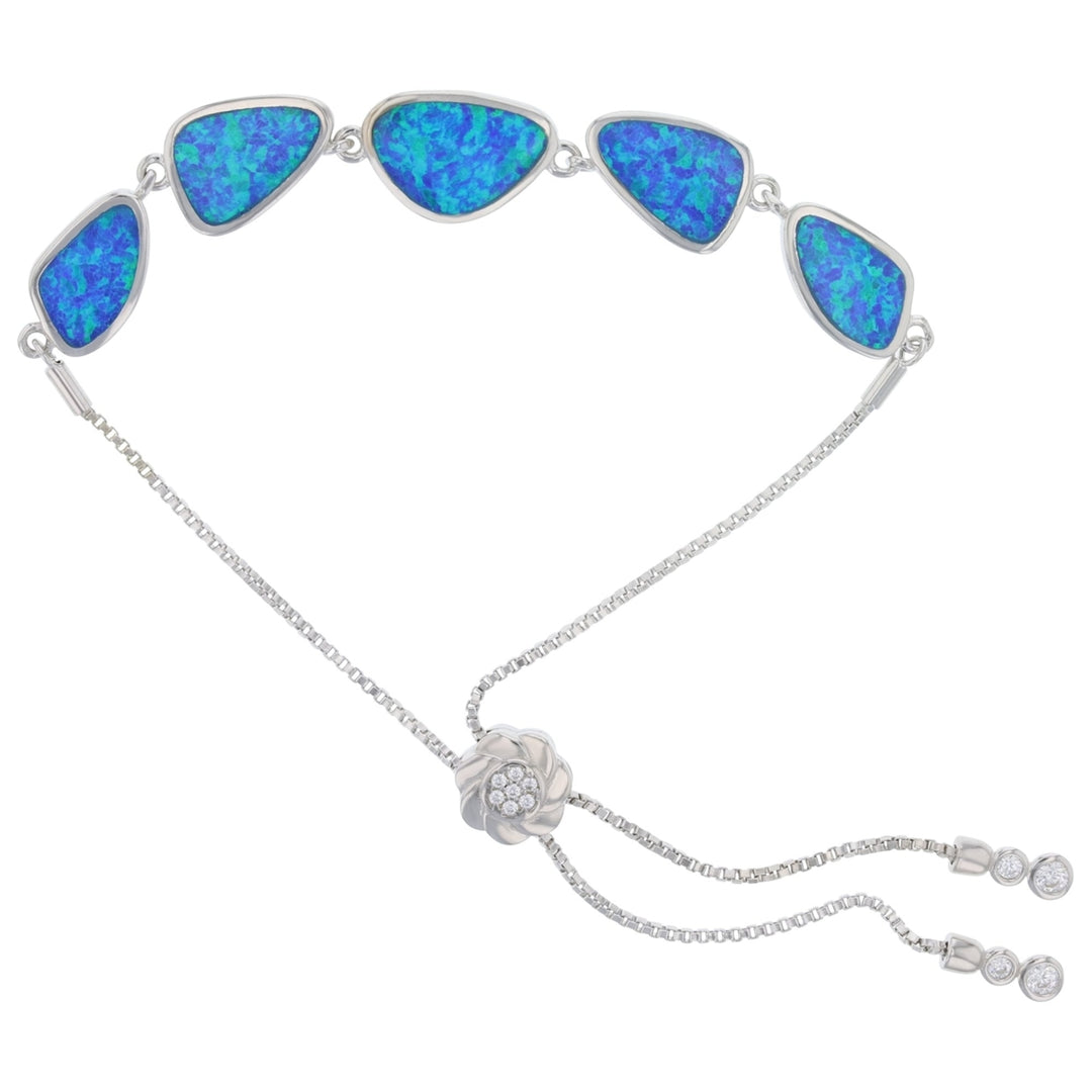 Sterling Silver Created Blue Opal Freeform Link Adjustable Bracelet Image 1