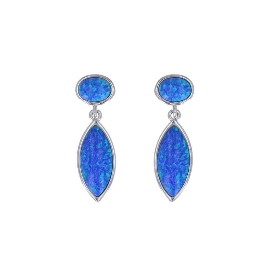 Sterling Silver Created Blue Opal Oval and Marquise Earrings Image 1