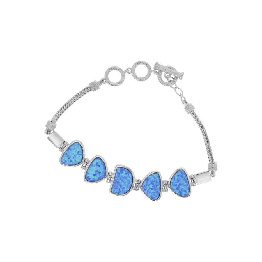 Sterling Silver Created Blue Opal Geometry Shape Link Toggle Bracelet Image 1