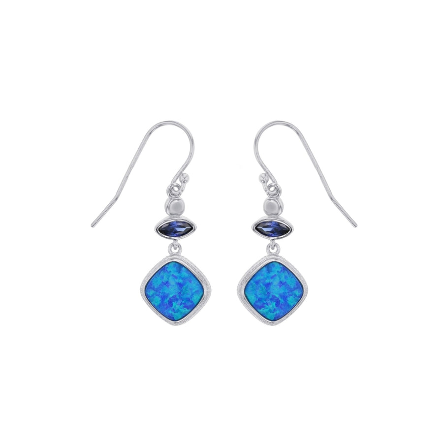 Sterling Silver Created Blue Opal and Tanzanite CZ Dangle Earrings Image 1