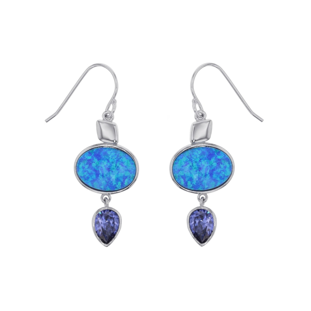 Sterling Silver Created Blue Opal Oval and Tanzanite CZ Earrings Image 1