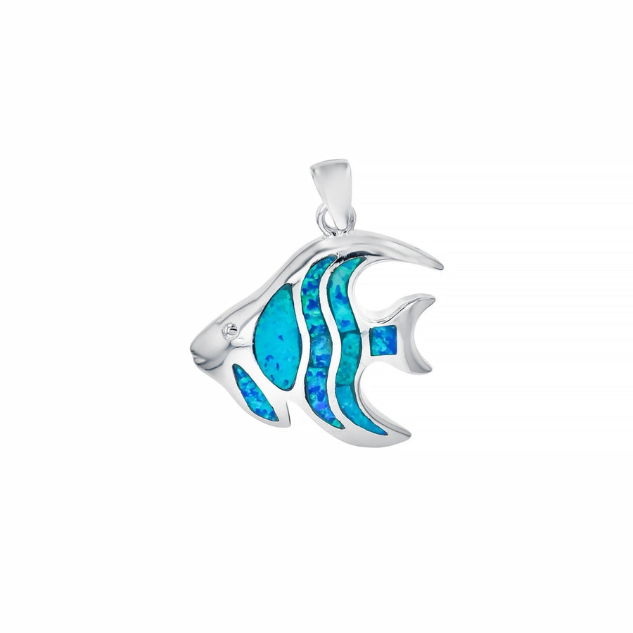 Sterling Silver Created Blue Opal Fish Pendant Necklace Image 1