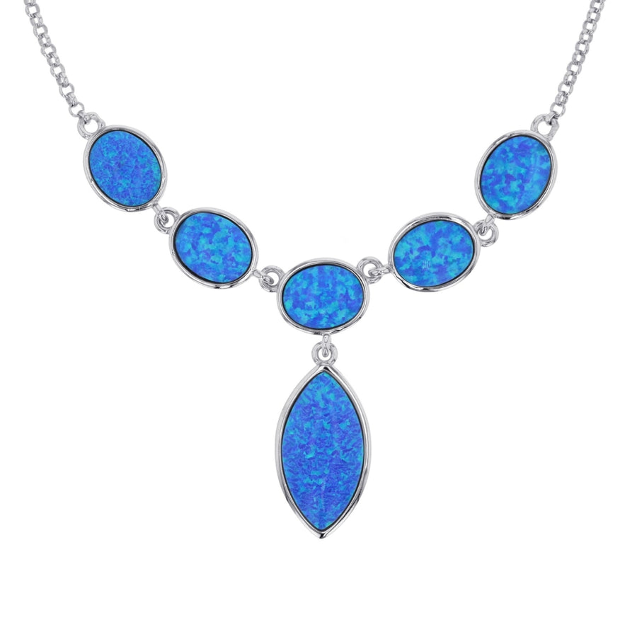 Sterling Silver Created Blue Opal Marquise and Oval Shape Necklace Image 1