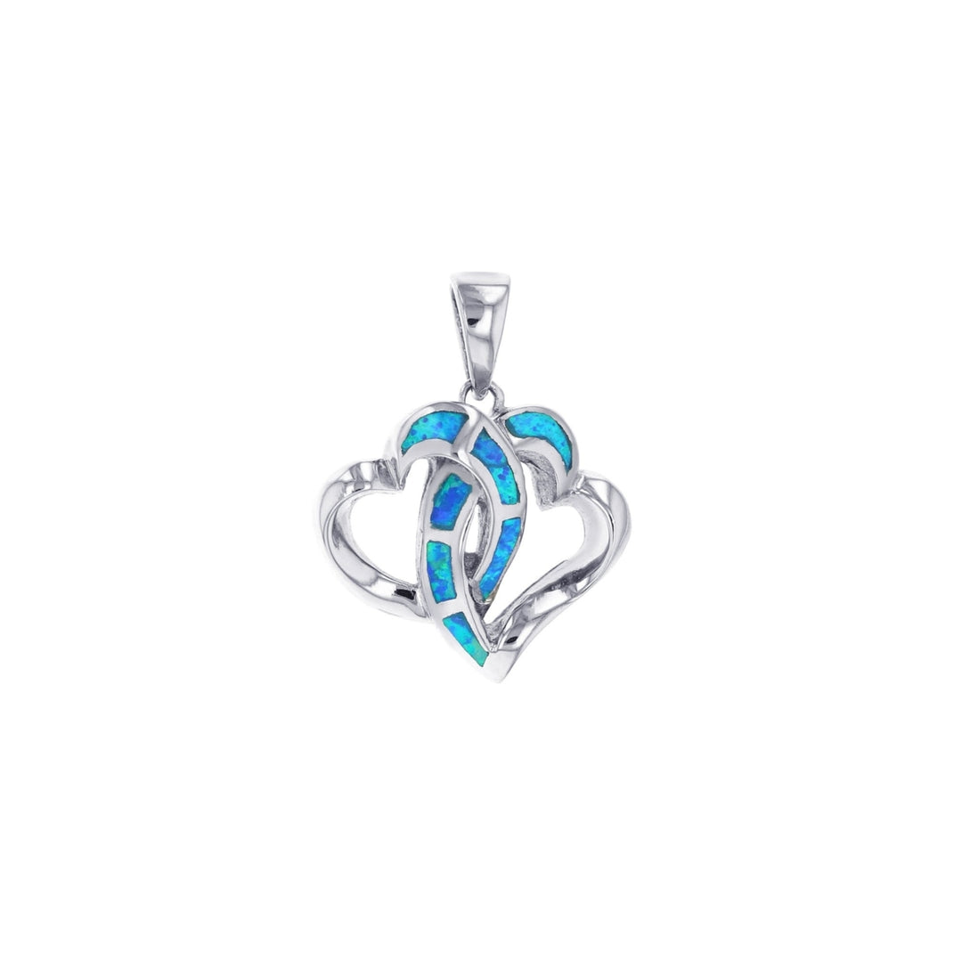 Sterling Silver Created Blue Opal Double Heart Pendant Necklace Image 1