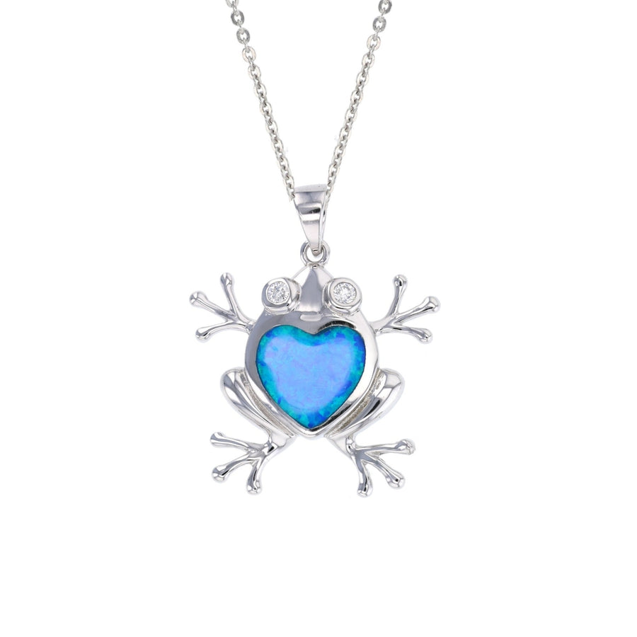 Sterling Silver Created Blue Opal Frog Pendant Necklace Image 1