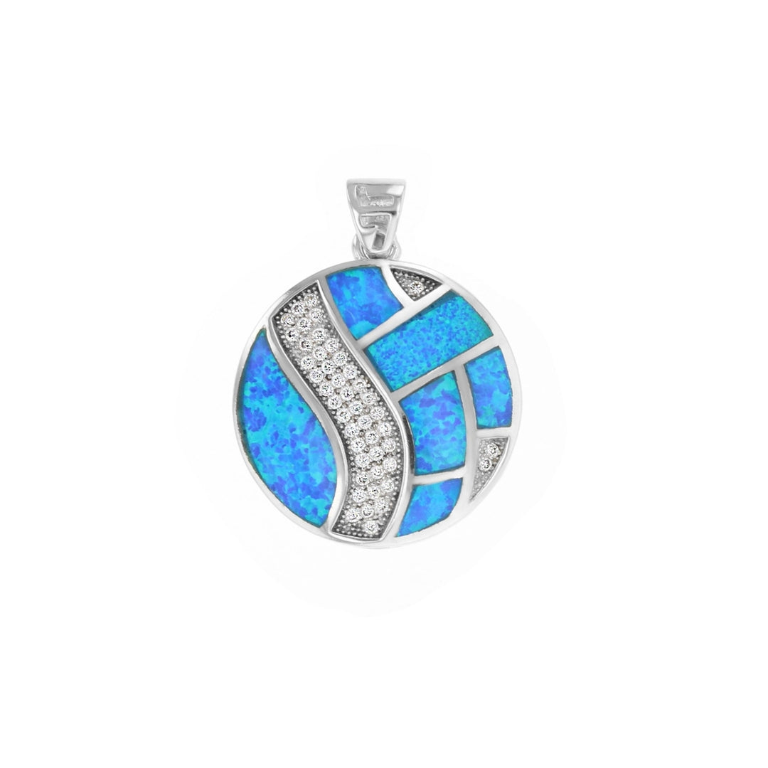 Sterling Silver Created Blue Opal CZ Round Mosaic Pendant Necklace Image 1