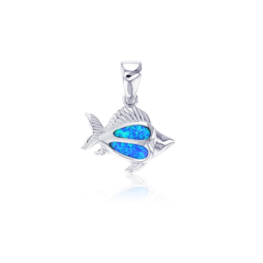 Sterling Silver Created Blue Opal Fish Pendent Necklace Image 1