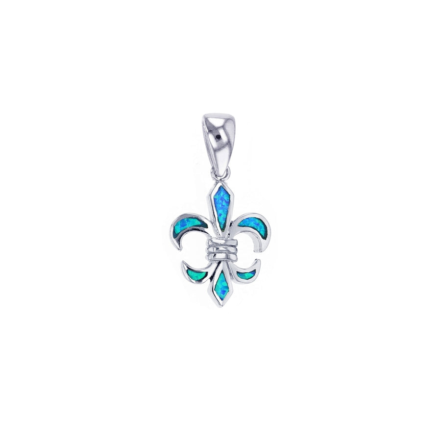 Sterling Silver Created Blue Opal Fleur De Lis Pendant Necklace Image 1