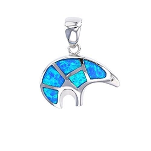 Sterling Silver Created Blue Opal Bear CZ Pendant Necklace Image 1