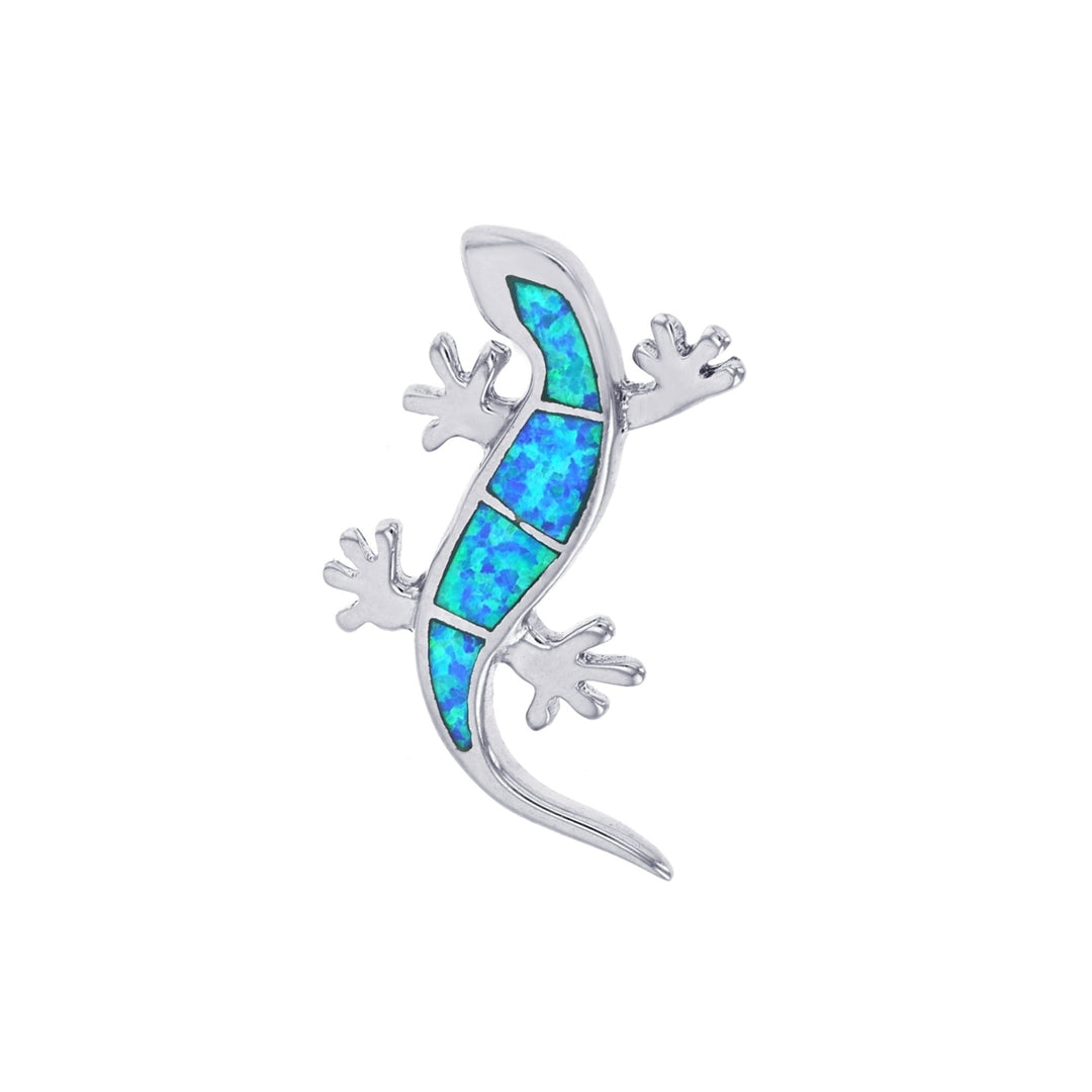 Sterling Silver Created Blue Opal Lizard Pendant Necklace Image 1