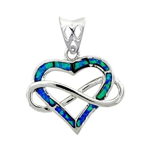 Sterling Silver Created Blue Opal Heart and Infinity Pendant Necklace Image 1