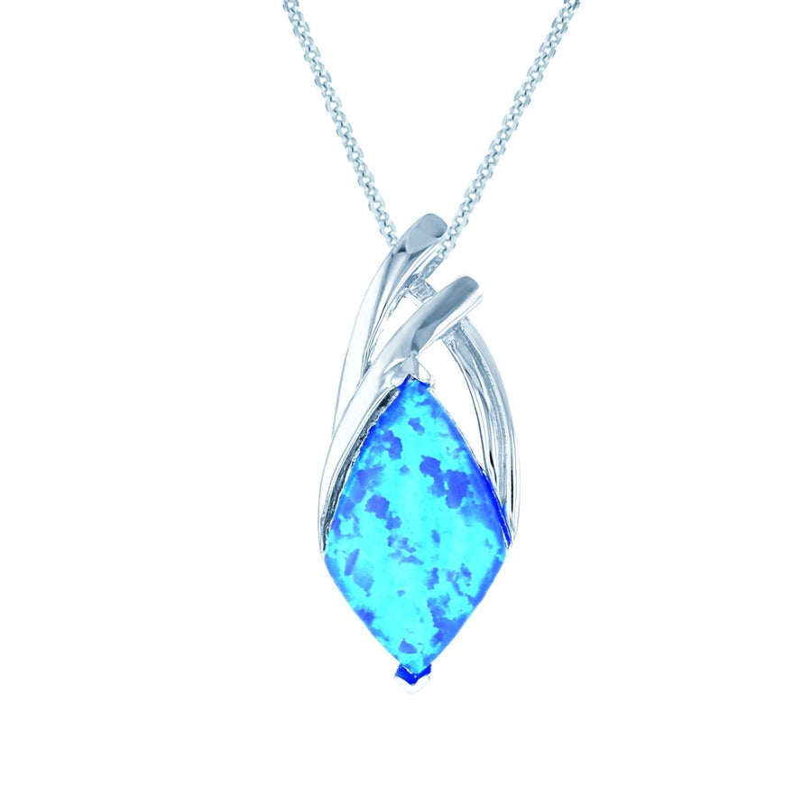 Sterling Silver Created Blue Opal Diamond Shape Pendant Necklace Image 1