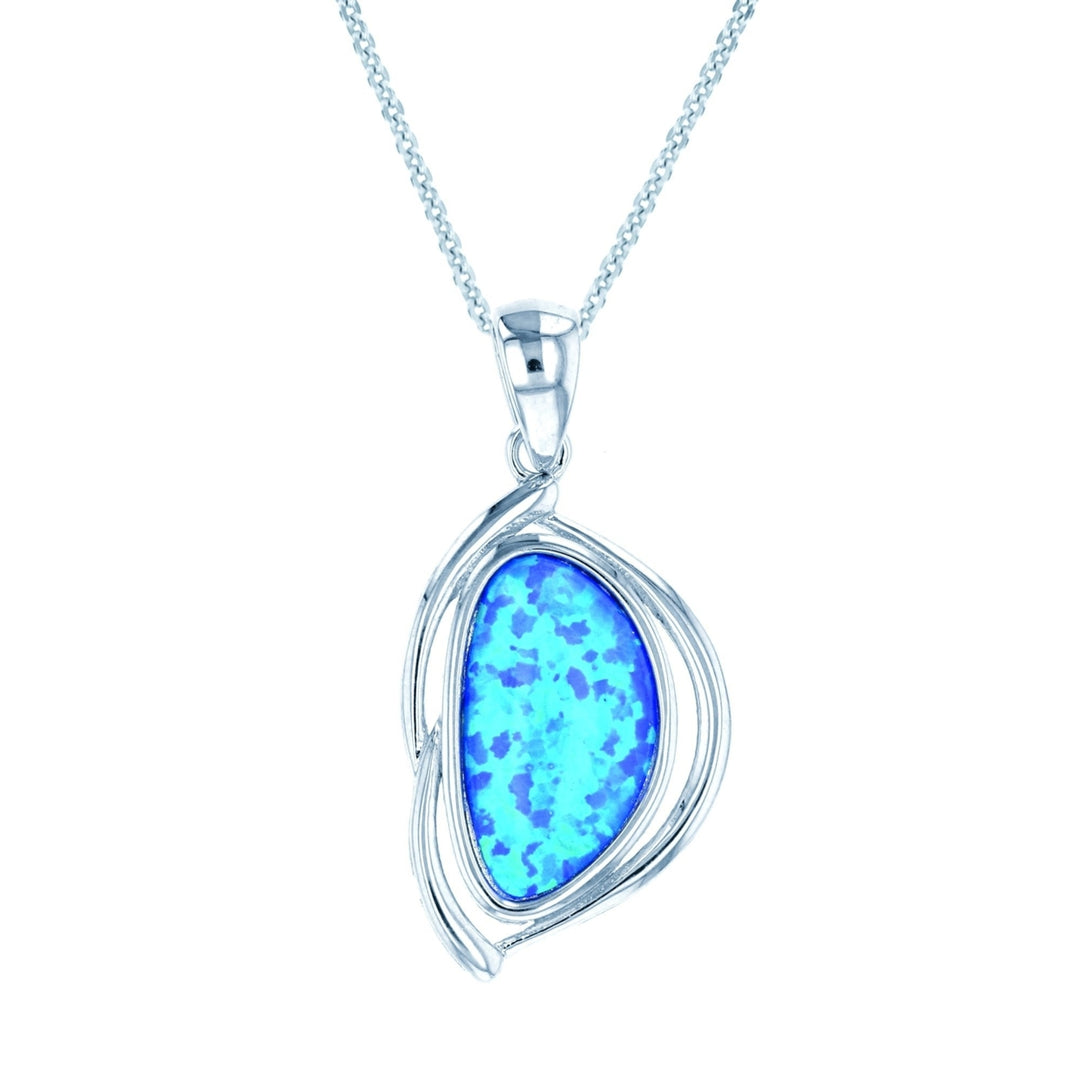 Sterling Silver Created Blue Opal Freeform Shape Pendant Necklace Image 1