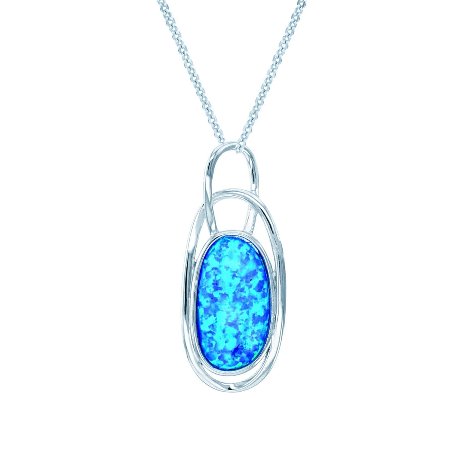 Sterling Silver Created Blue Opal Oval Pendant Necklace Image 1