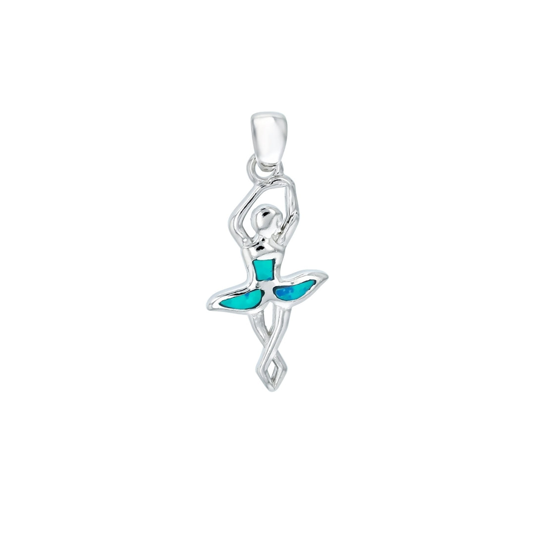 Sterling Silver Created Blue Opal Ballerina Pendant Necklace Image 1