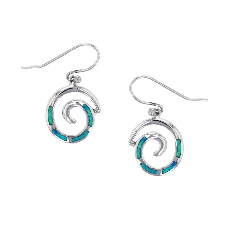 Sterling Silver Created Blue Opal Swirl Dangle Earrings Image 1