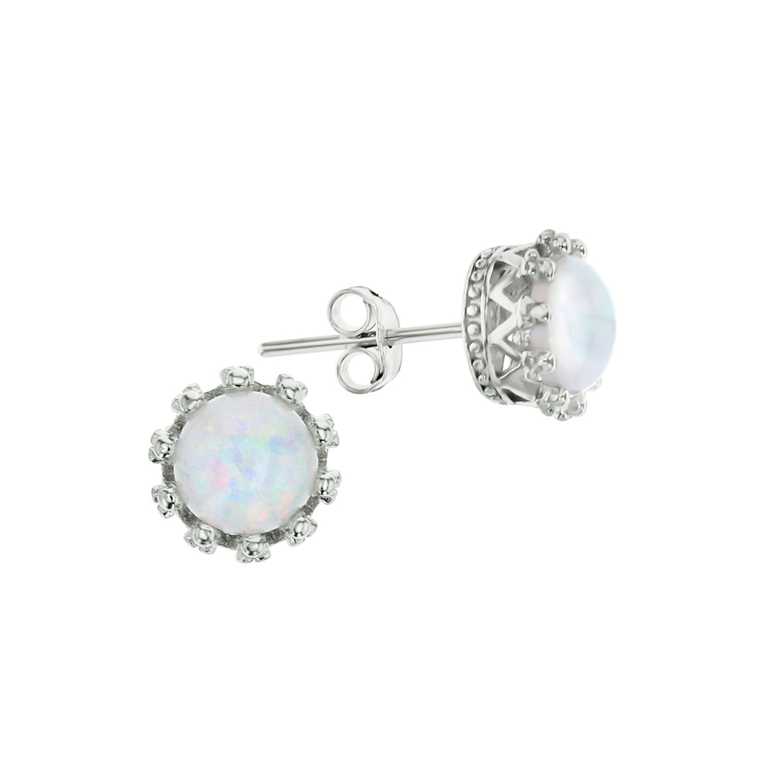 Sterling Silver Created White Opal 6mm Round Crown Earrings Image 1