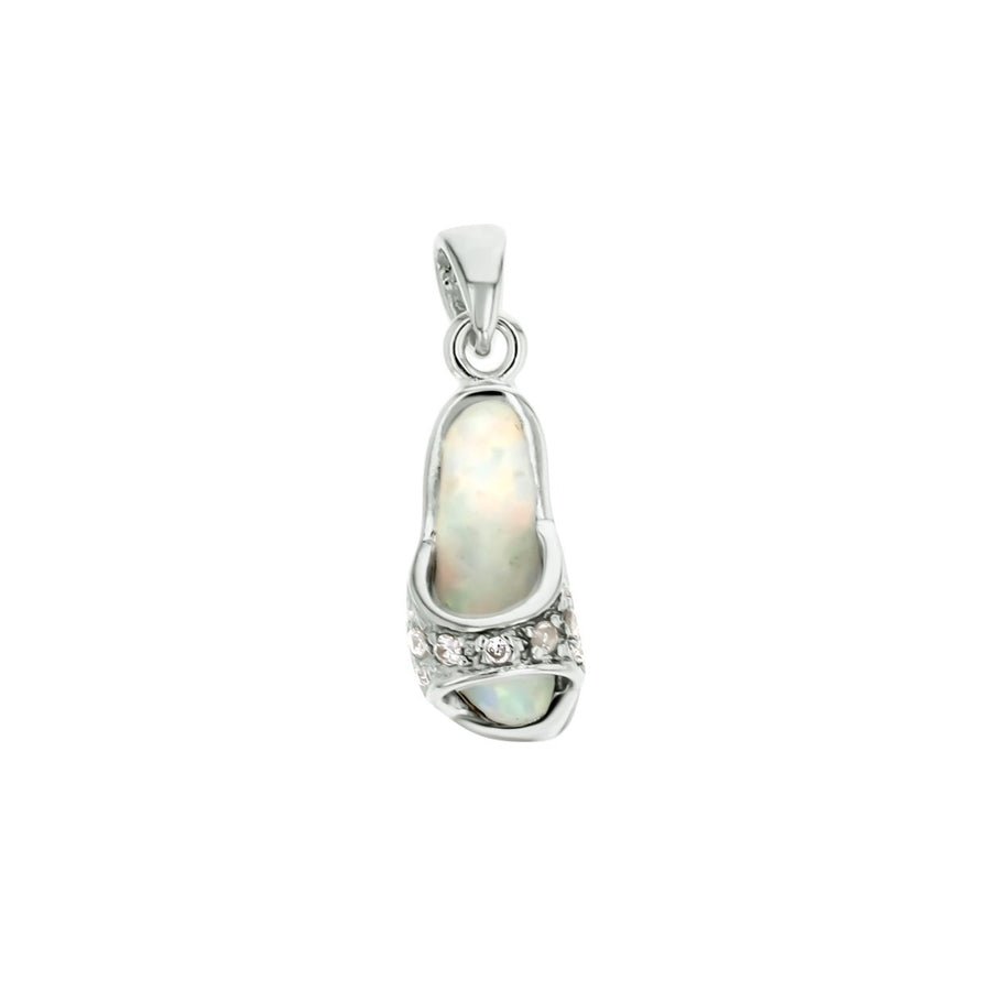 Sterling Silver Created White Opal CZ Flip Flop Pendant Image 1