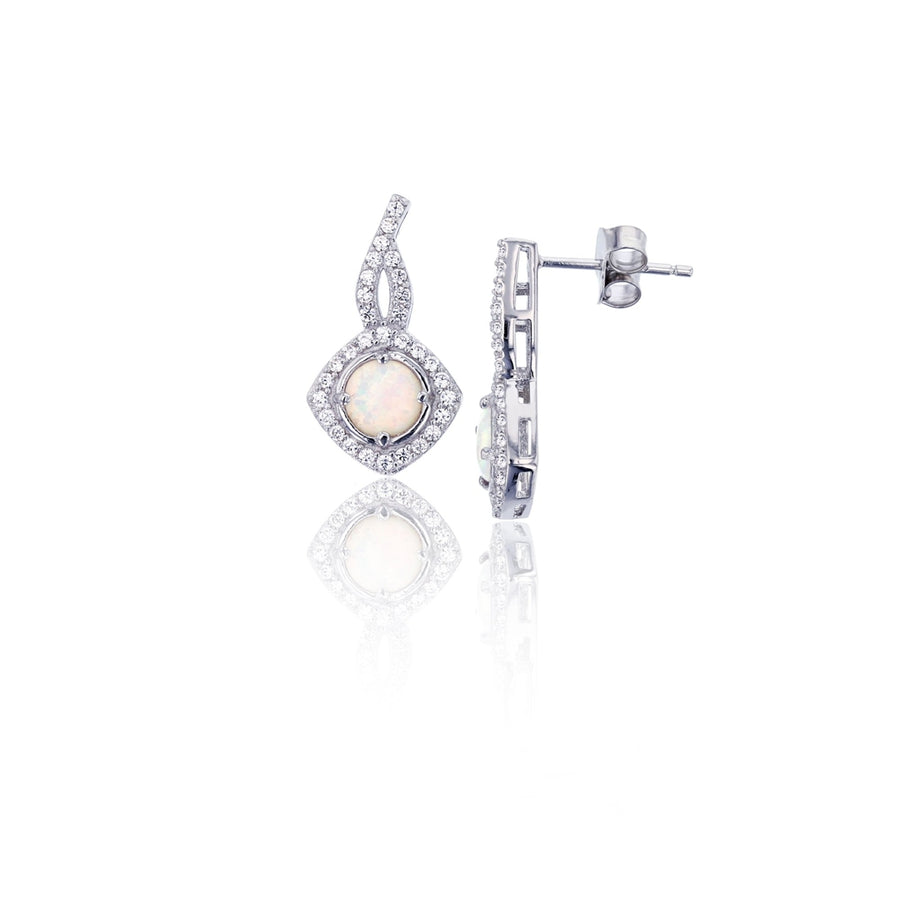 Sterling Silver Created White Opal CZ Drop Earrings. Image 1