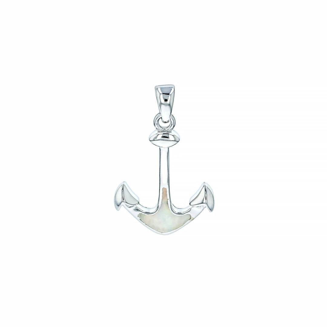 Sterling Silver Created White Opal Anchor Pendant Image 1