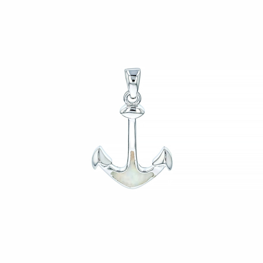 Sterling Silver Created White Opal Anchor Pendant Image 1