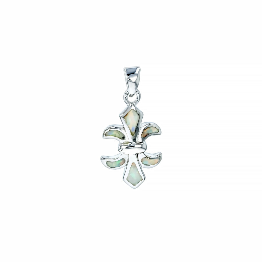 Sterling Silver Created White Opal Fleur de Lis Pendant Image 1