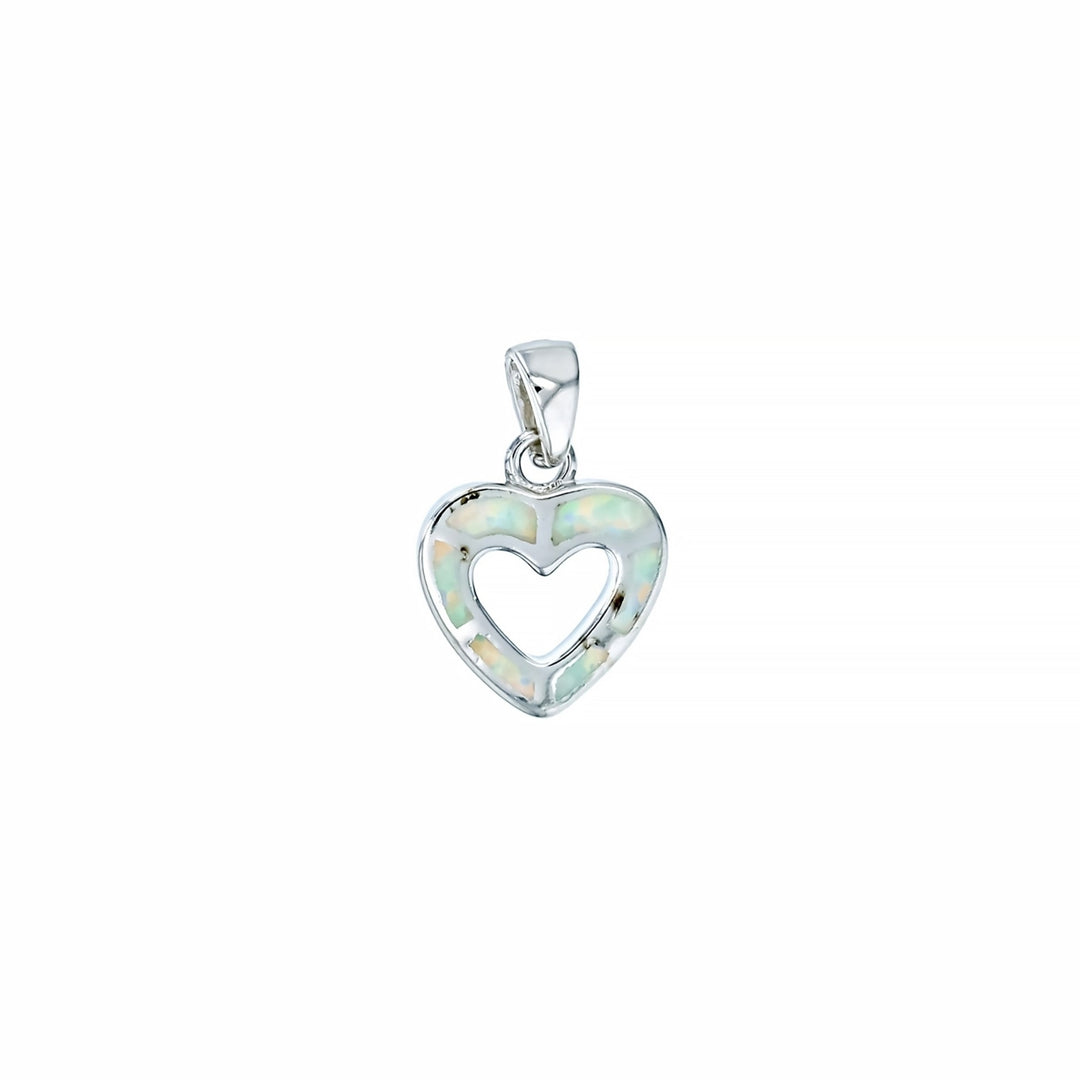 Sterling Silver Created White Opal  Heart Pendant Image 1