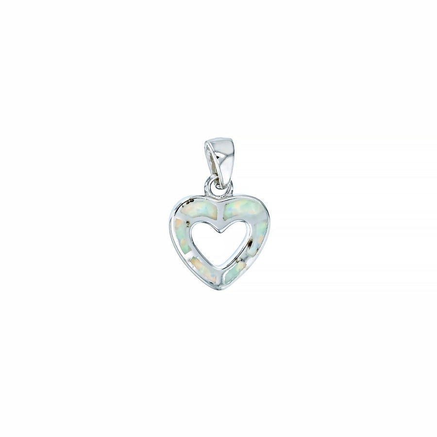 Sterling Silver Created White Opal  Heart Pendant Image 1