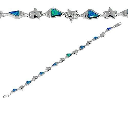 Sterling Silver Created Blue Opal Starfish Shell Bracelet Image 1