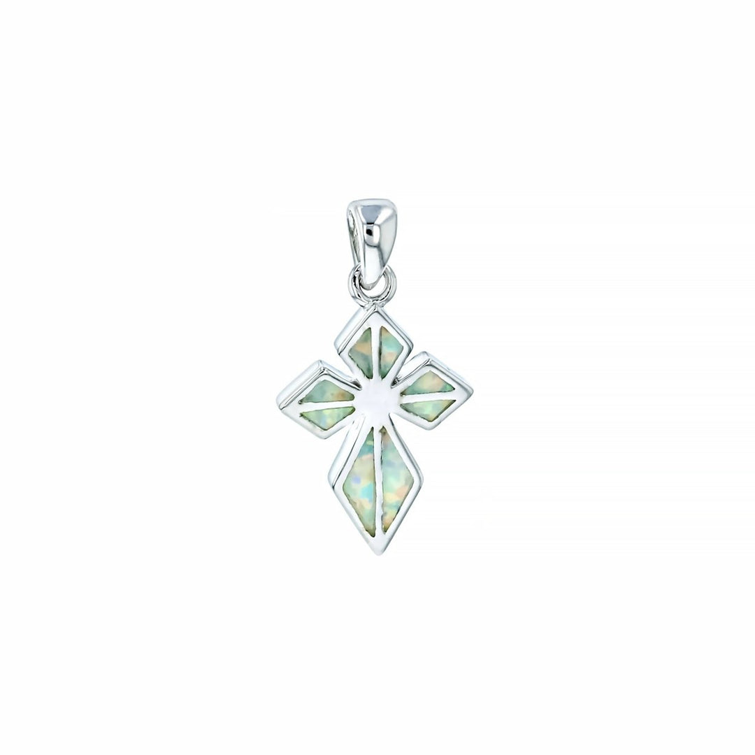 Sterling Silver Created White Opal Cross Pendant Image 1