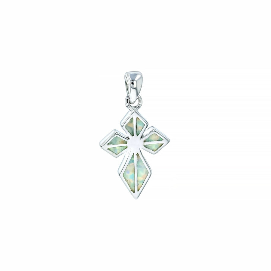 Sterling Silver Created White Opal Cross Pendant Image 1