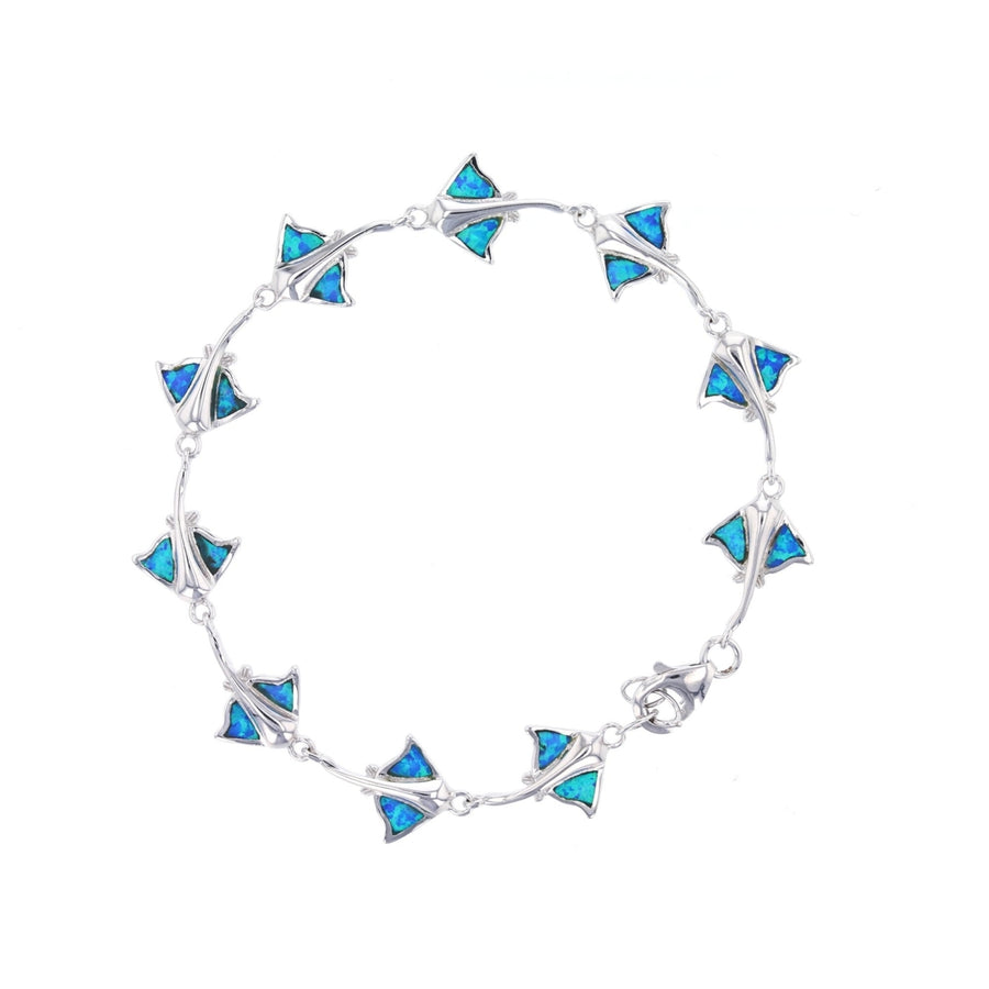 Sterling Silver Created Blue Opal Stingray Link Bracelet Image 1