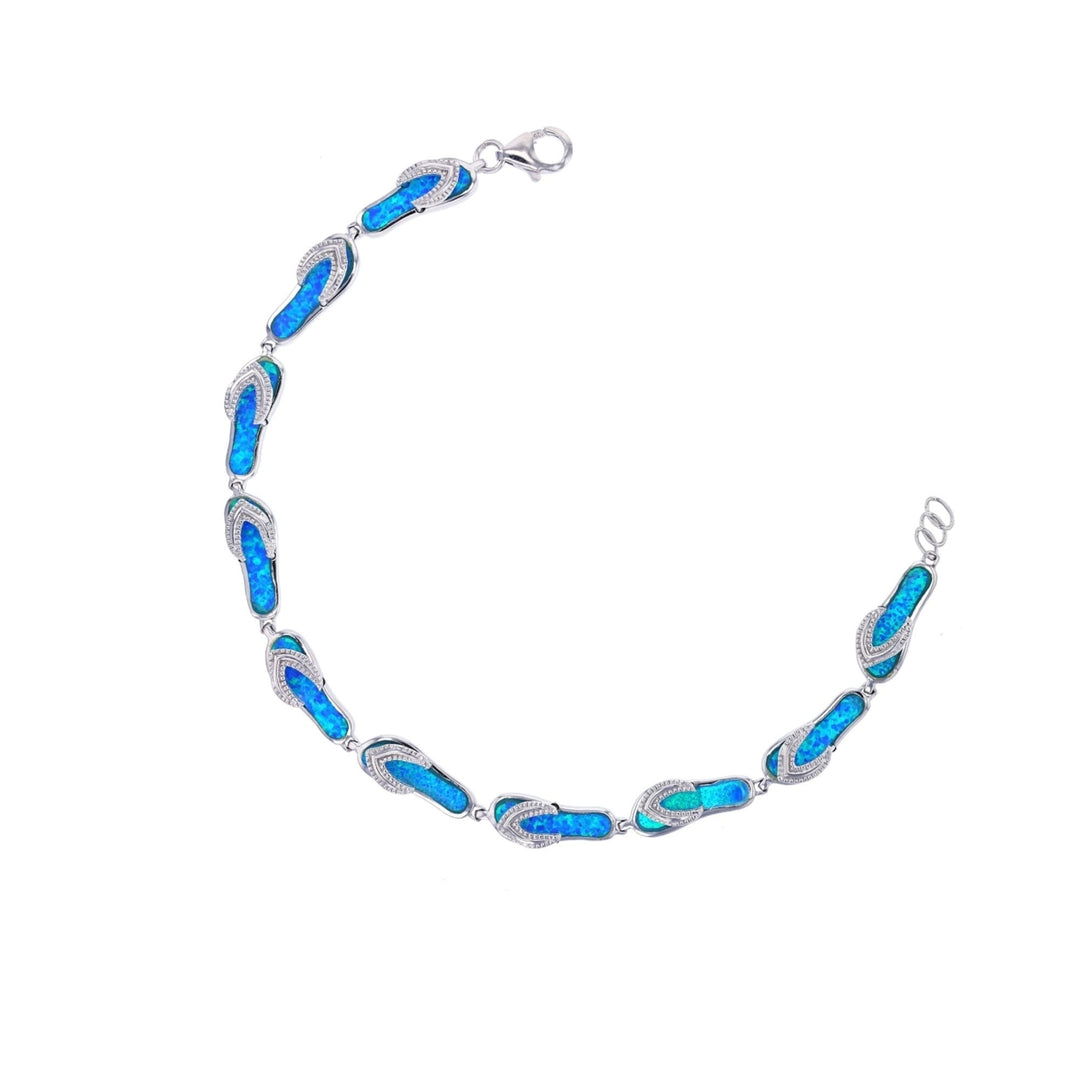 Sterling Silver Created Blue Opal Sandal Charm Bracelet Image 1