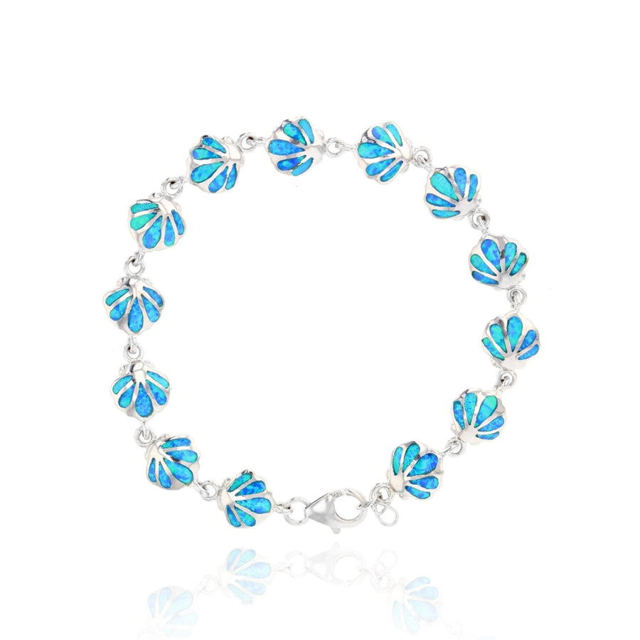 Sterling Silver Created Blue Opal Sea Shell Charm Bracelet Image 1